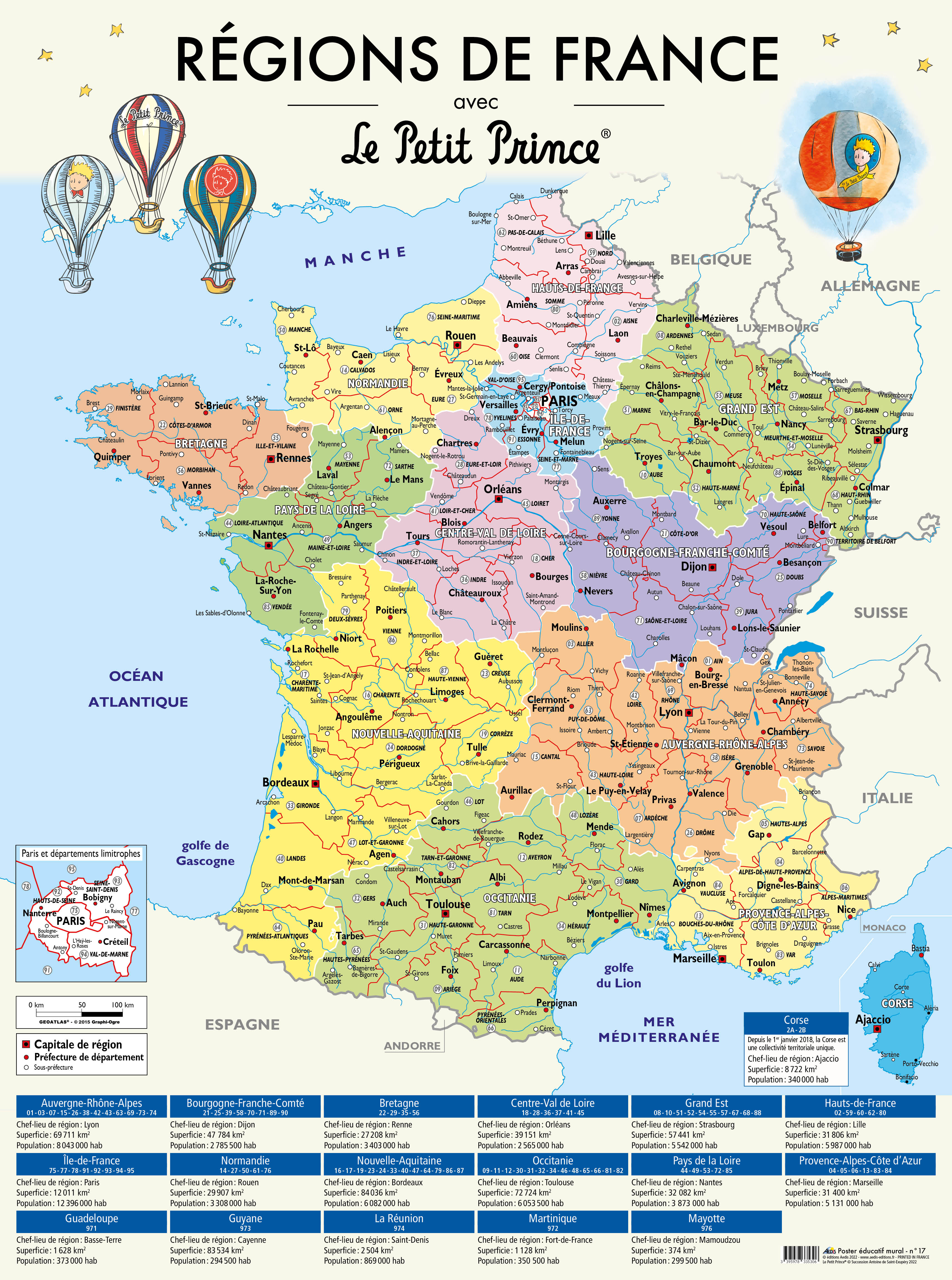 Régions de France avec Le Petit Prince, collection Poster éducatif mural Le  Petit Prince®, boutique en ligne des Editions Aedis