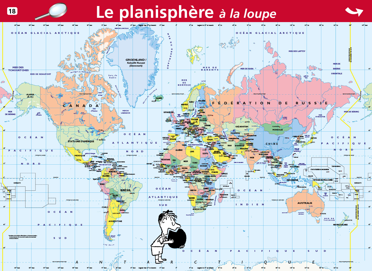 Le planisphère à la loupe / les 5 continents, collection Mini poster Le  Petit Nicolas®, boutique en ligne des Editions Aedis